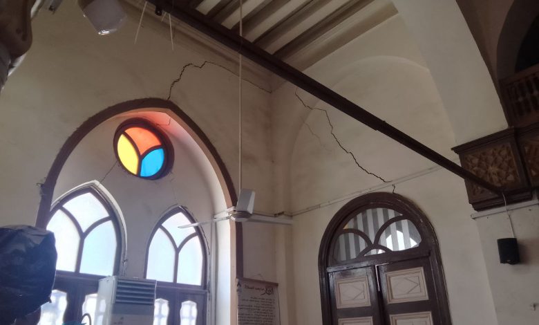 Damage to the walls of the Mosque of King Al-Saleh Ayyub in Mansoura
