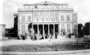 One of the first photographs taken of the exterior of the Royal Opera House. One of the first photographs taken of the exterior of the Royal Opera House.