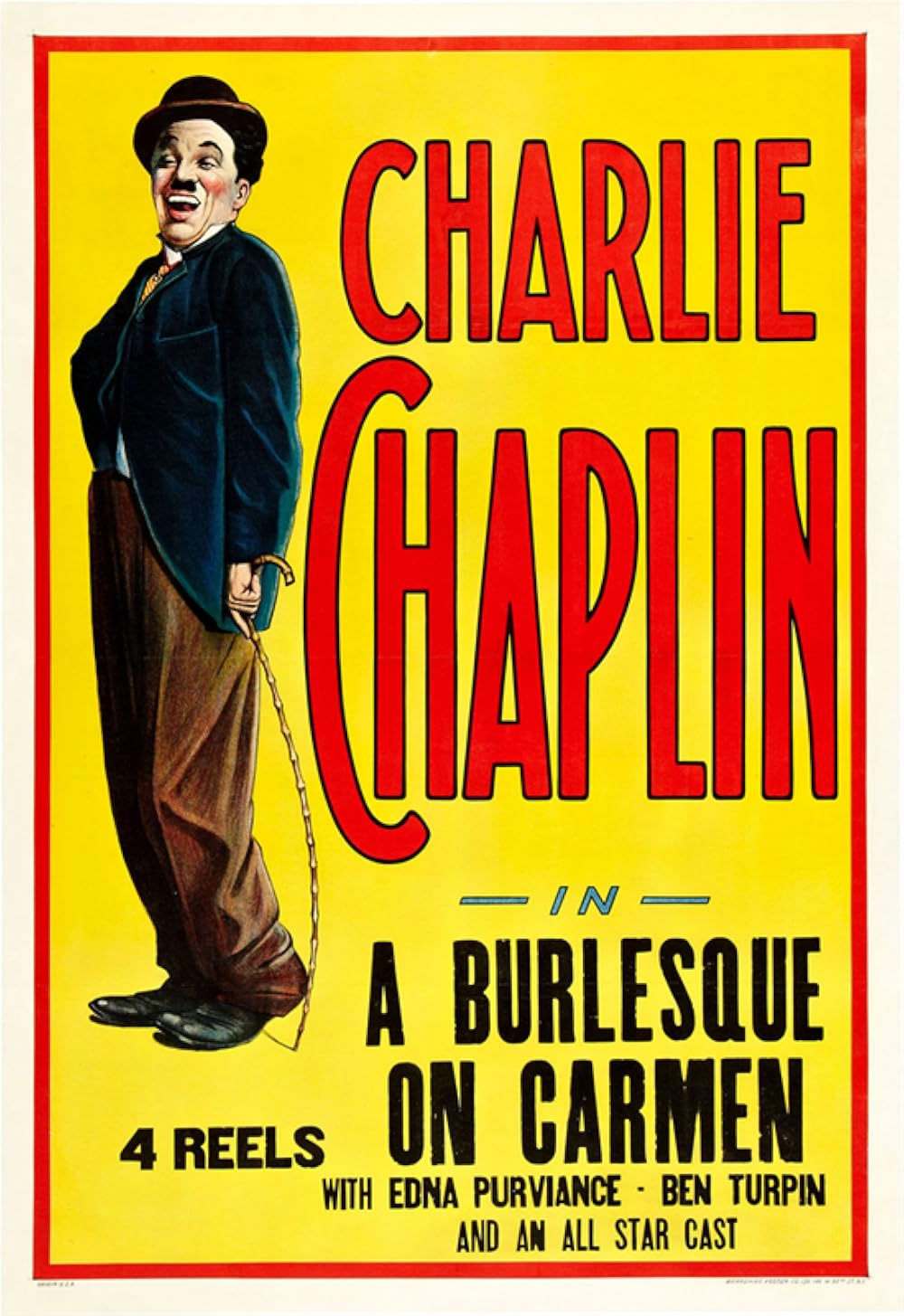 Poster for Charlie Chaplin's parody film Carmen, 1915–1916