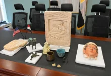 Antiquities recovered from the United States... Photo from the Ministry of Tourism and Antiquities page