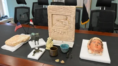 Antiquities recovered from the United States... Photo from the Ministry of Tourism and Antiquities page