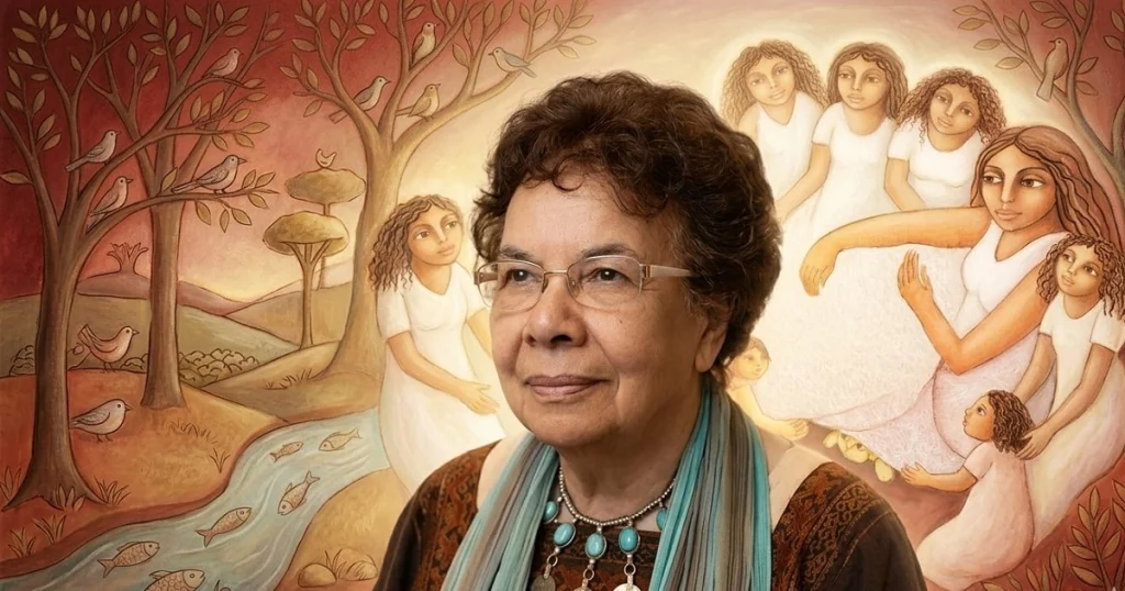 Beyond the Veil: Zeinab Al-Sajini and the Eternal Radiance of Her Daughters Artist Zeinab Al-Sajini. AI-generated image inspired by her artistic style