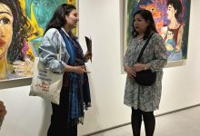The visual artist Lina Osama in her exhibition -