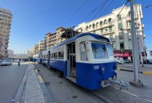 The historic blue tram at Raml Station - Photo: Mohamed Awad