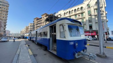 The historic blue tram at Raml Station - Photo: Mohamed Awad