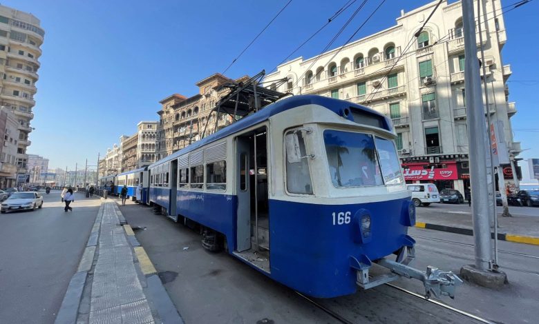 The historic blue tram at Raml Station - Photo: Mohamed Awad